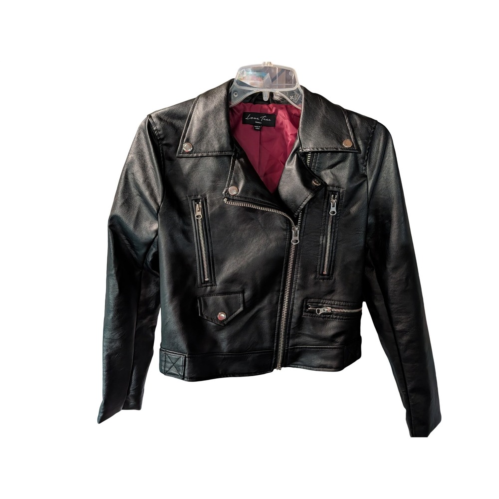 Love Tree Womens Black Faux Leather Asymmetric Moto Biker Jacket Small